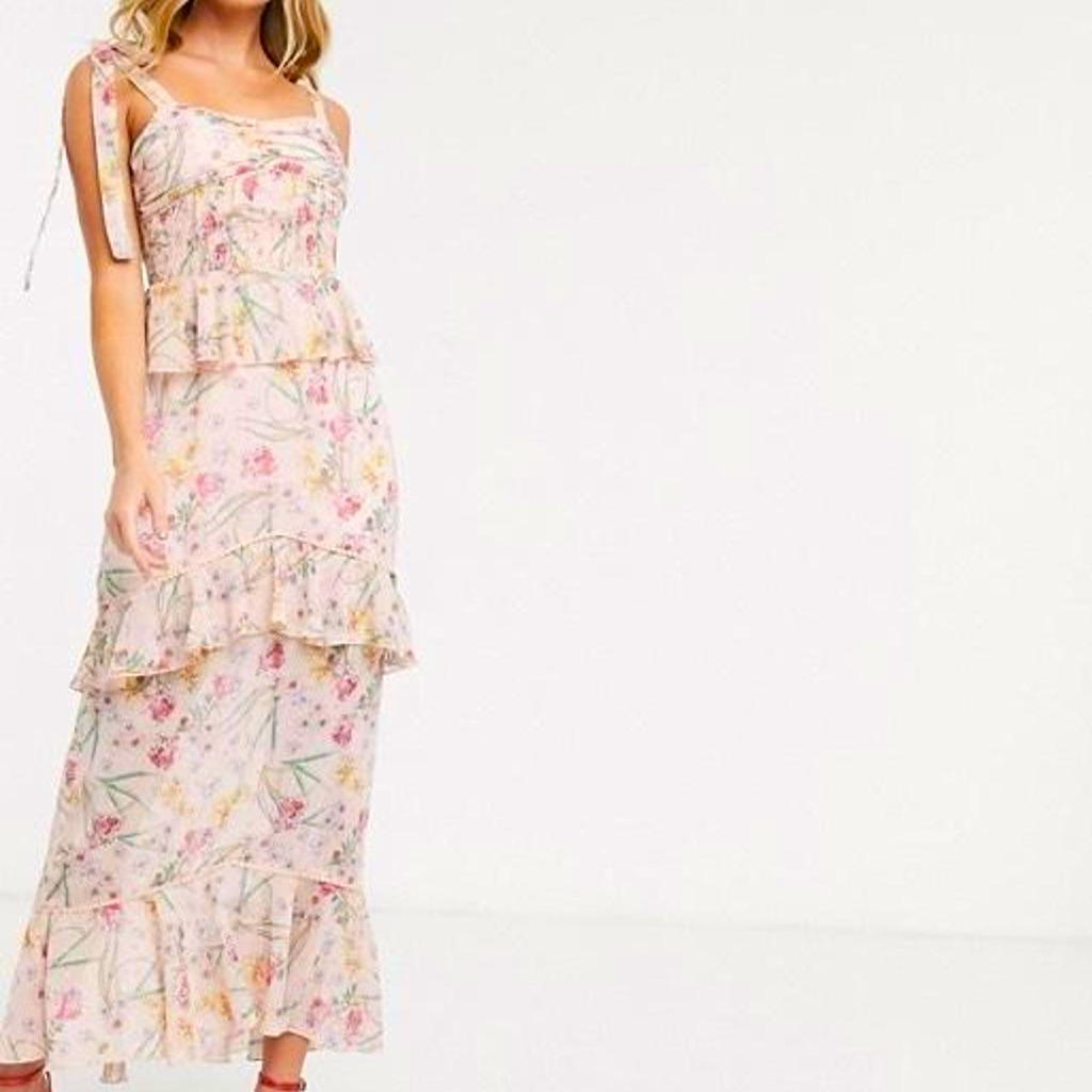 Asos Pink Tiered Midi Dress